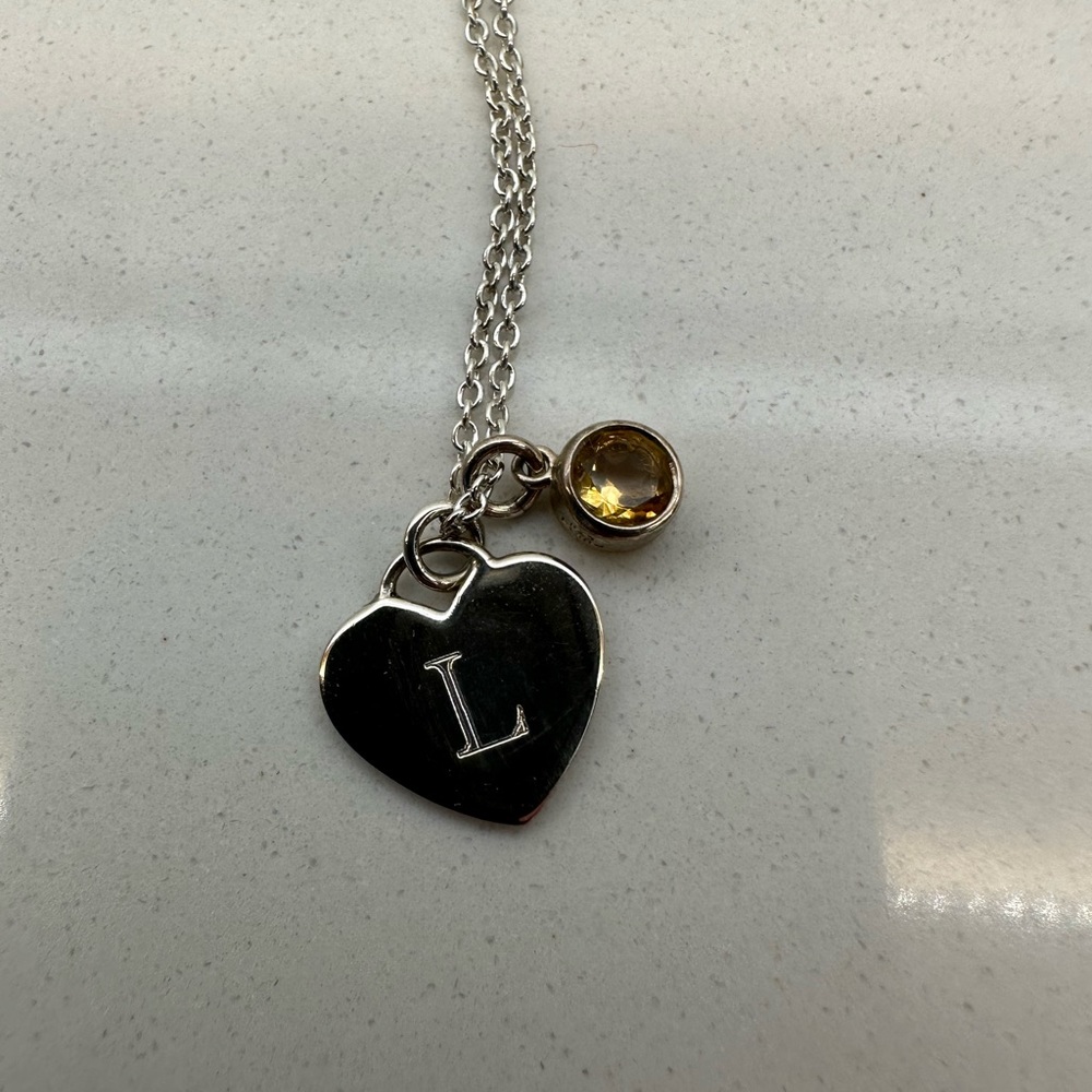 L Heart Pendant Necklace with Topaz Gem